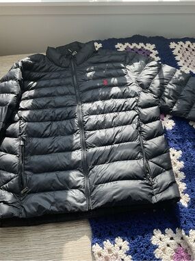 Polo by Ralph Lauren Black Quilted Puffer Jacket with Red Logo